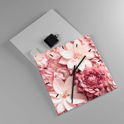 Wandklok - Klok - In roze bloemblaadjes - 30x30 cm