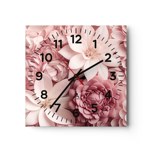 Wandklok - Klok - In roze bloemblaadjes - 40x40 cm