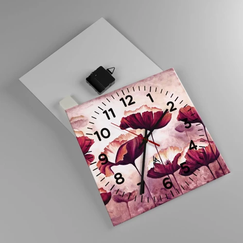 Wandklok - Klok - Rood en wit bloemblad - 30x30 cm