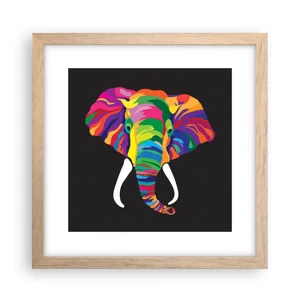 Een poster in een licht eiken lijst - De olifant die ervan hield om in de regenboog te baden - 30x30 cm