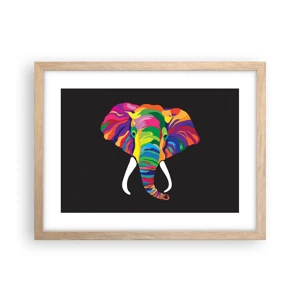 Een poster in een licht eiken lijst - De olifant die ervan hield om in de regenboog te baden - 40x30 cm