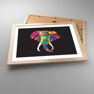 Een poster in een licht eiken lijst - De olifant die ervan hield om in de regenboog te baden - 40x30 cm