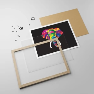 Een poster in een licht eiken lijst - De olifant die ervan hield om in de regenboog te baden - 40x30 cm