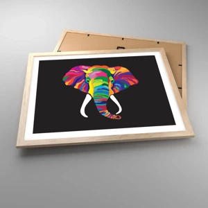 Een poster in een licht eiken lijst - De olifant die ervan hield om in de regenboog te baden - 50x40 cm