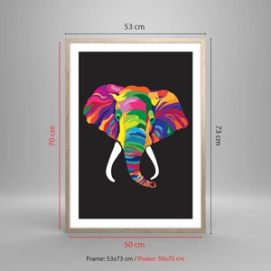 Een poster in een licht eiken lijst - De olifant die ervan hield om in de regenboog te baden - 50x70 cm