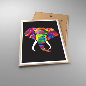 Een poster in een licht eiken lijst - De olifant die ervan hield om in de regenboog te baden - 70x100 cm