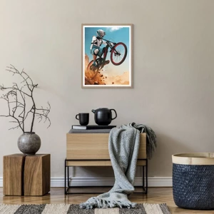 Een poster in een licht eiken lijst - Fiets waanzin demon - 40x50 cm