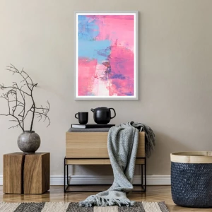 Poster in een witte lijst - Roze, blauw en een vleugje licht - 50x70 cm