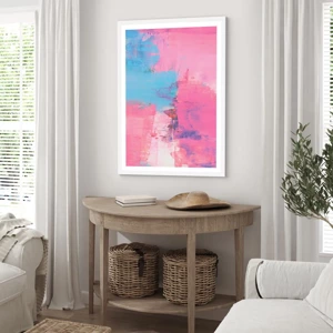 Poster in een witte lijst - Roze, blauw en een vleugje licht - 50x70 cm