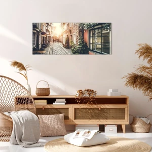 Schilderen op canvas - Rozensteeg in roze gloed - 100x40 cm