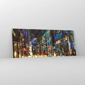 Schilderen op glas - Avonddrukte op straat - 100x40 cm