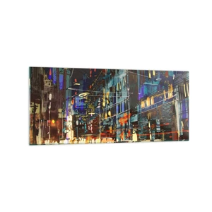 Schilderen op glas - Avonddrukte op straat - 120x50 cm