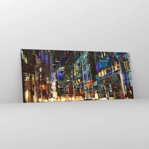 Schilderen op glas - Avonddrukte op straat - 120x50 cm