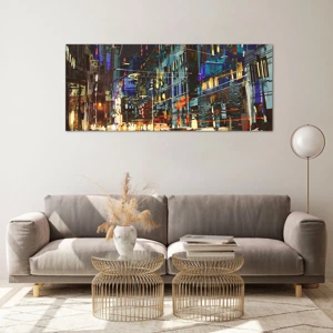 Schilderen op glas - Avonddrukte op straat - 120x50 cm