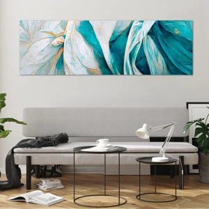 Schilderen op glas - Blauwe abstractie met een gouden motief - 160x50 cm