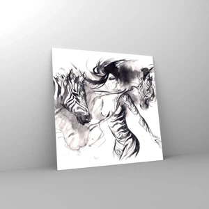 Schilderen op glas - Dansend met de zebra's - 70x70 cm