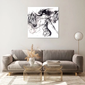 Schilderen op glas - Dansend met de zebra's - 70x70 cm