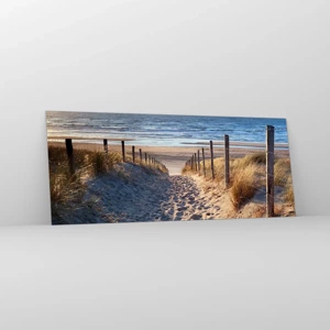 Schilderen op glas - Het geluid van de zee, het zingen van vogels, een wild strand tussen het gras... - 100x40 cm