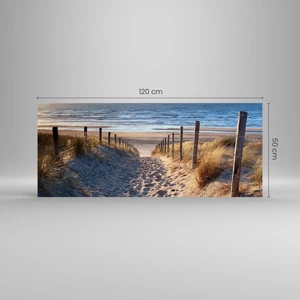 Schilderen op glas - Het geluid van de zee, het zingen van vogels, een wild strand tussen het gras... - 120x50 cm