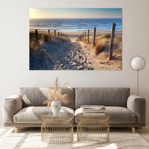 Schilderen op glas - Het geluid van de zee, het zingen van vogels, een wild strand tussen het gras... - 120x80 cm