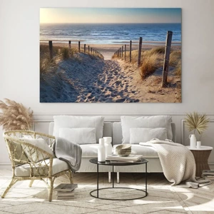 Schilderen op glas - Het geluid van de zee, het zingen van vogels, een wild strand tussen het gras... - 120x80 cm