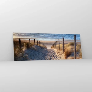 Schilderen op glas - Het geluid van de zee, het zingen van vogels, een wild strand tussen het gras... - 140x50 cm