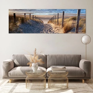 Schilderen op glas - Het geluid van de zee, het zingen van vogels, een wild strand tussen het gras... - 160x50 cm