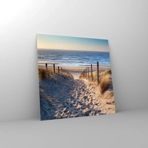 Schilderen op glas - Het geluid van de zee, het zingen van vogels, een wild strand tussen het gras... - 40x40 cm