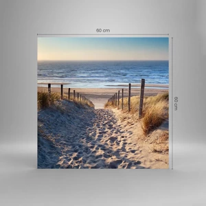 Schilderen op glas - Het geluid van de zee, het zingen van vogels, een wild strand tussen het gras... - 60x60 cm