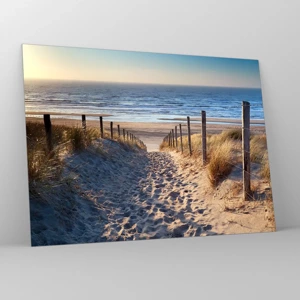 Schilderen op glas - Het geluid van de zee, het zingen van vogels, een wild strand tussen het gras... - 70x50 cm