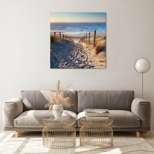 Schilderen op glas - Het geluid van de zee, het zingen van vogels, een wild strand tussen het gras... - 70x70 cm