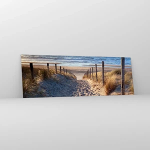 Schilderen op glas - Het geluid van de zee, het zingen van vogels, een wild strand tussen het gras... - 90x30 cm