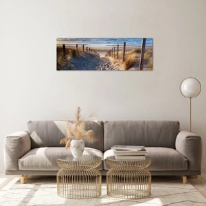 Schilderen op glas - Het geluid van de zee, het zingen van vogels, een wild strand tussen het gras... - 90x30 cm