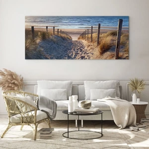 Schilderen op glas - Het geluid van de zee, het zingen van vogels, een wild strand tussen het gras... - 90x30 cm