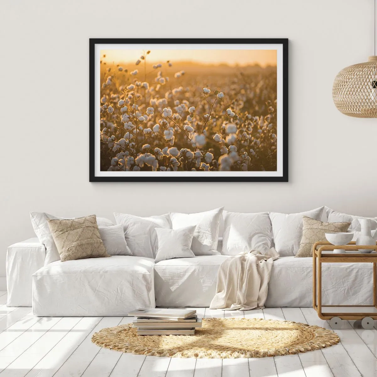 Poster in een zwarte lijst - Pluizig veld - 70x50 cm