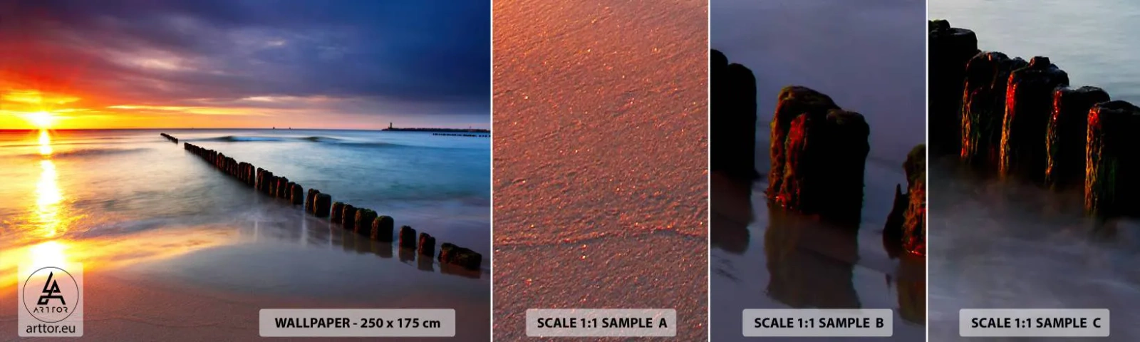 Fotobehang Staaltje Standard Eco - Luister naar de stilte - Landschap, Zonsondergang, Strand - 100x30 cm