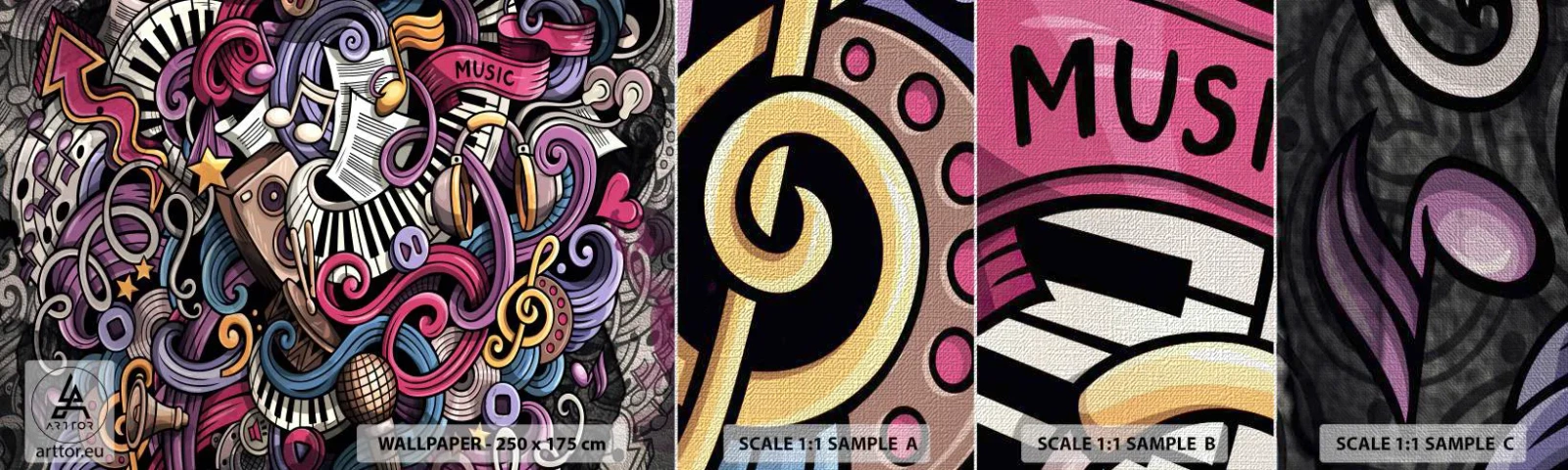 Fotobehang Monster Premium Canvas - Ingewikkelde melodie - Muziek, Muurschildering, Graffiti - 100x30 cm