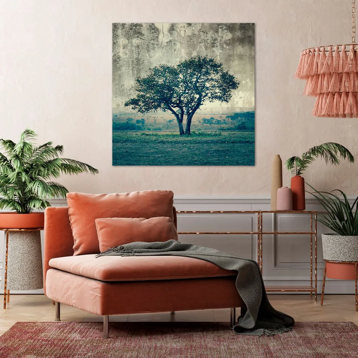 Schilderen op canvas - Een appelboom op een blauw veld? - 30x30 cm