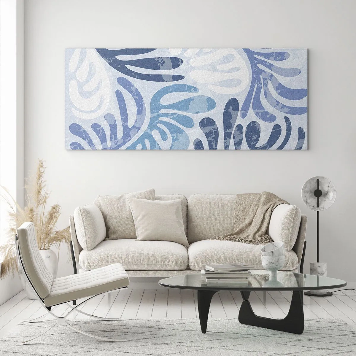 Schilderen op glas - Blauwe varens - 90x30 cm