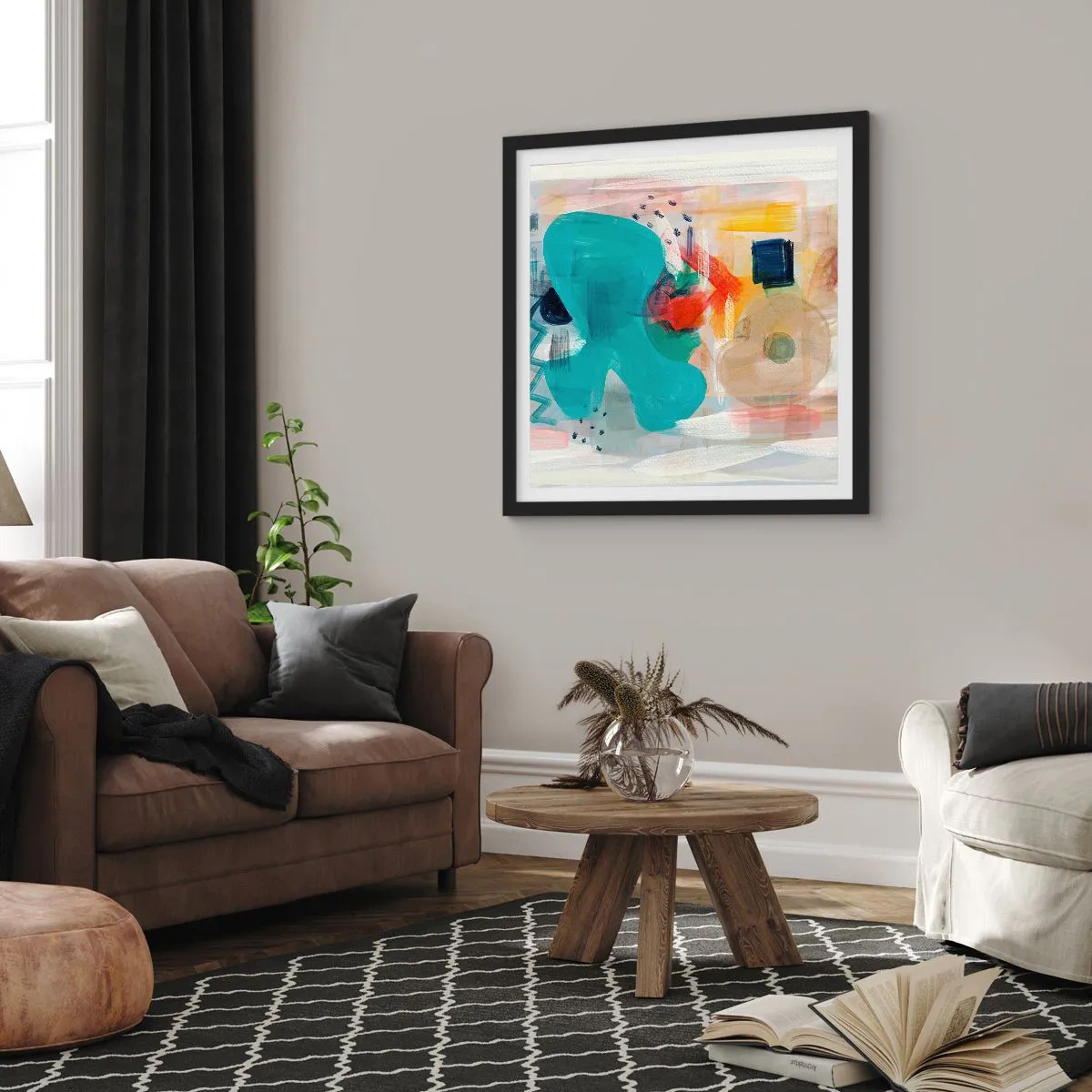 Poster in een zwarte lijst - Kleurrijk spel - 30x30 cm