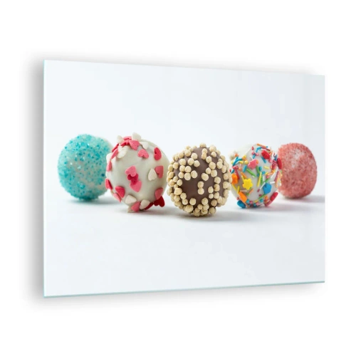 Schilderen op glas - Kleurrijke desserttruffels met decoratieve sprinkles - 70x50cm - Het leven kan zoet zijn - Moderne wanddecoratie voor woonkamer en slaapkamer ARTTOR
