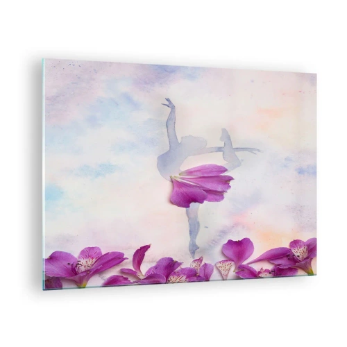 Schilderen op glas - Silhouet van een ballerina met een bloem in een artistieke compositie - 70x50cm - Delicaat als een bloem - Moderne wanddecoratie voor woonkamer en slaapkamer ARTTOR