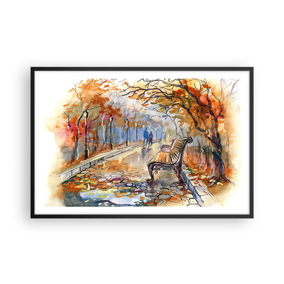 Poster in een zwarte lijst - Samen wandelen in de herfst - 91x61 cm