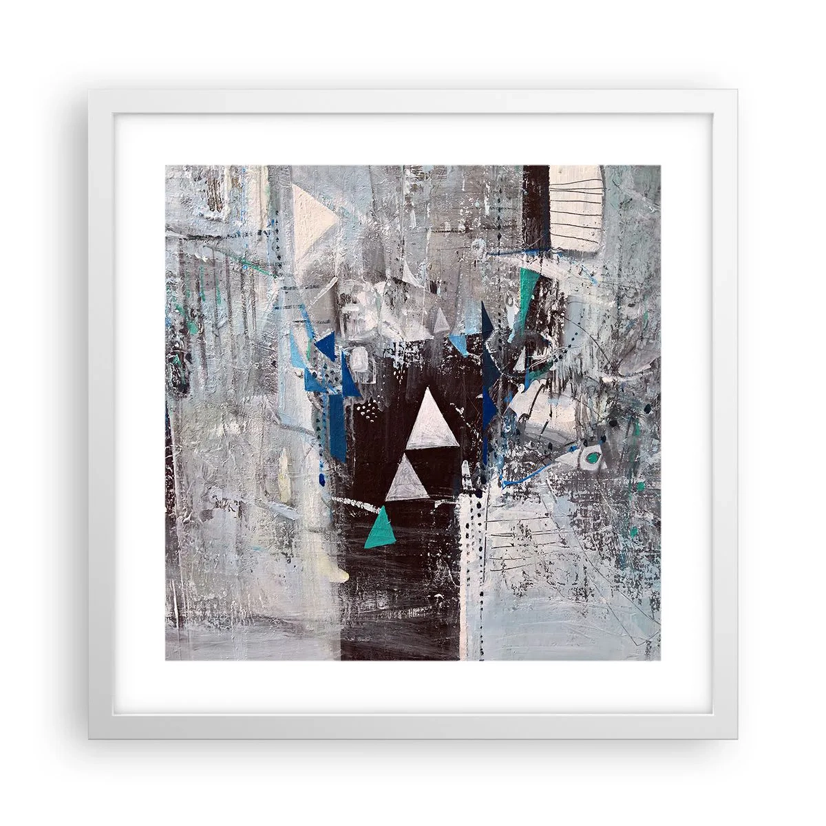 Poster in een witte lijst - Overschrijvende volgorde van driehoeken - 40x40 cm