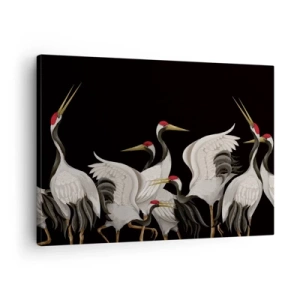 Schilderen op canvas - Witte kraanvogels met rode accenten op een zwarte achtergrond - 70x50cm - Vogel spullen - Moderne wanddecoratie voor woonkamer en slaapkamer ARTTOR