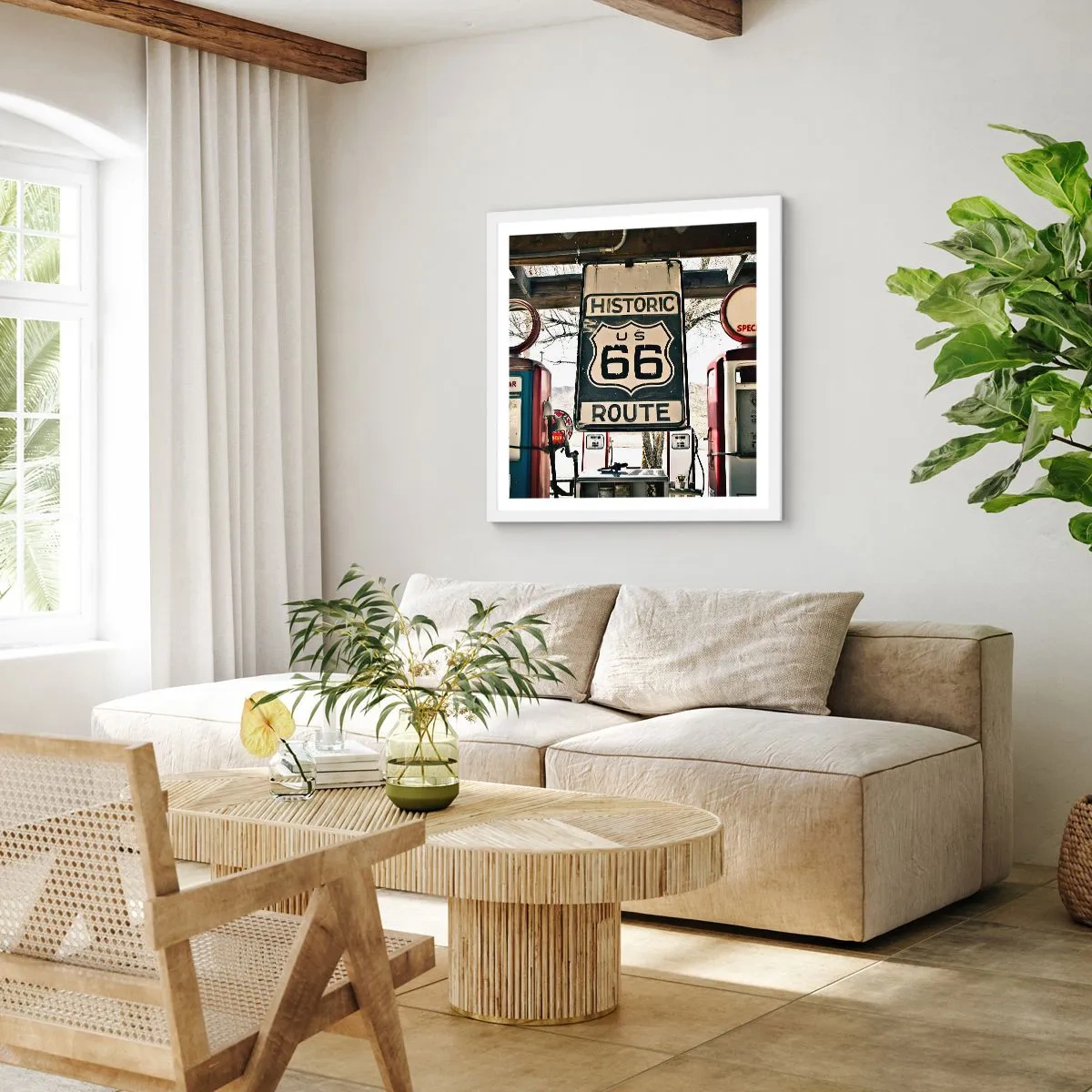 Poster in een witte lijst - Amerikaanse retro reis - 50x50 cm