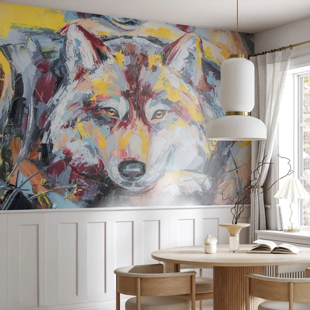 Fotobehang Standard Eco - Gemoedsrust onder dierbaren - Abstractie, Wolf, Schilderen - 250x175 cm