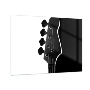 Schilderen op glas - Zwart-witte basgitaarkop met schaduw - 70x50cm - Rock stilte - Moderne wanddecoratie voor woonkamer en slaapkamer ARTTOR