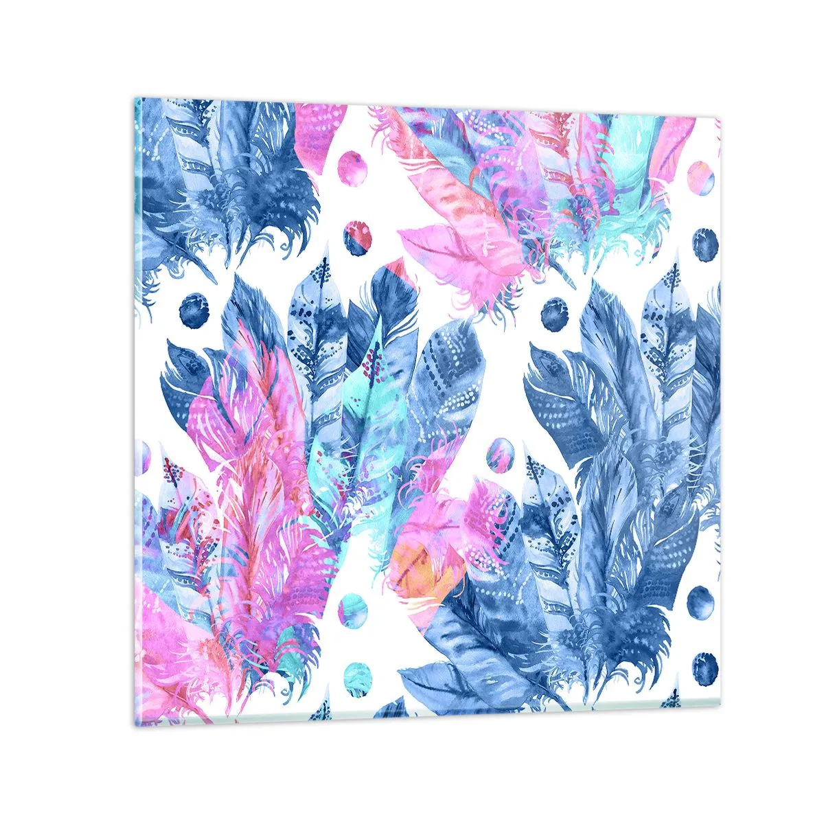 Schilderen op glas - Pluimen in roze en blauw - 70x70 cm