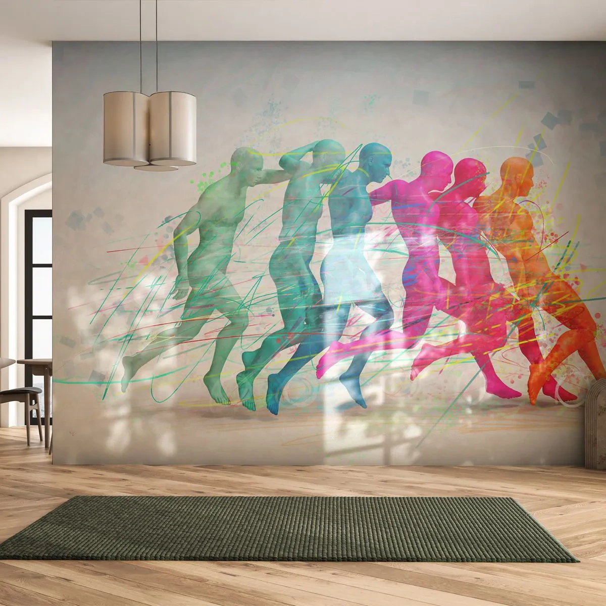 Zelfklevend Fotobehang Deluxe Sticker - Harmonie van beweging - Abstractie, Man, Sport - 250x175 cm